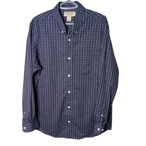 Duluth Men's Wrinklefighter Trim Fit Button Down Blue Checkered Shirt Size Large